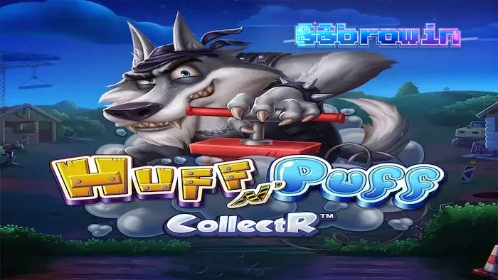 Tampilan visual slot Huff N' Puff CollectR dengan tema babi dan serigala.